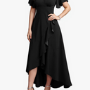 MisShow Long Formal Dresses for Women Elegant V Neck Wrap Ruffle Cocktail Wedding Guest Dress Evening Party Gown, L