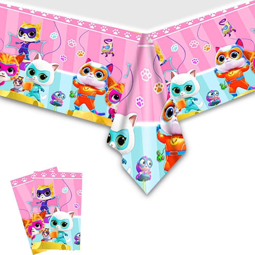 2Pacs Super Kitties Tablecloth Disposable Tablecover Birthday Party Supplies and Decorations for Kid Boy Baby Shower Rectangle Tables 70"X42"