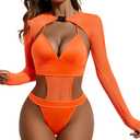 Avidlove Rave Outfits for Women Festival Sexy Lingerie Bodysuit Buckle Shrug Crop Top Set Orange