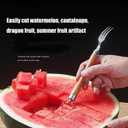 2-in-1 Stainless Steel Watermelon Cutter Slicer & Forks,Fruit Scoop,Dual Head Melon Slicer Knife with Wooden Handle for Kitchen, Camping, Party (2 Pcs)