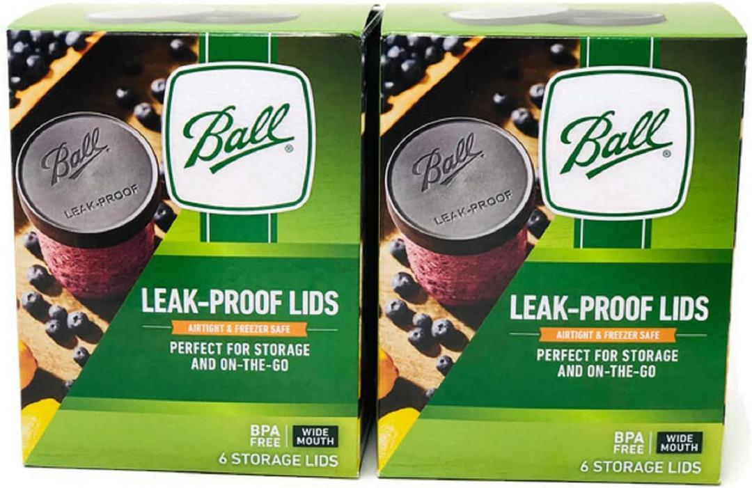 Ball Leak-Proof Plastic Lids for Glass Mason Jars, Used for Canning, Pickling, Juice, Jam, Jelly (Wide, 6 Count (Pack of 2))