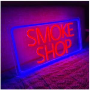 30"x15" Extra Large LED SMOKE SHOP Signs for Business, Super Bright Neon SMOKE SHOP Sign with Sturdy Chain, 5 Levels Brightness Adjustable for Store Retail Shop Window Bar Restaurant (Red/Blue)