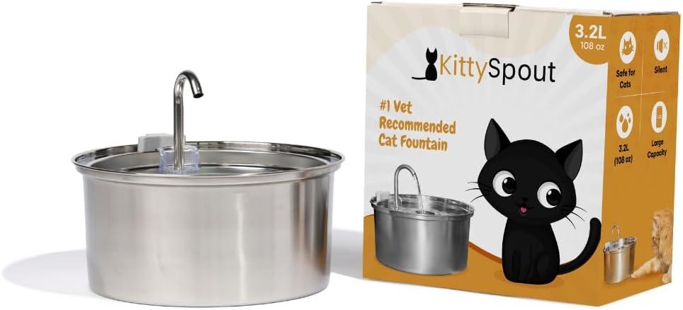 The KittySpout Stainless Steel Cat Water Fountain, 3.2L/108oz