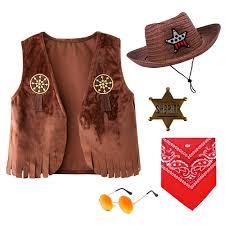 ZZIHAN Kids Cowboy Cowgirl Costume 5PCS Set for Boys Girls Role Play Dress up 3-10 Year