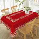 70x120inches Red Christmas Tablecloth Green Xmas Holly Tree Bordered Rectangular Table Cloth Waterproof and Stain Resistant Fabric Table Cover for Winter Holiday Xmas New Year Party Decor