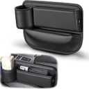 FASTAGEI Car Seat Gap Filler Organizer, Universal Premium Leather Seat Organizer with Cup Holder, Seat Gap Storage Box with Bottle Holder, Car Leather Gap Bag Front Center Console Seat (Driver Side)