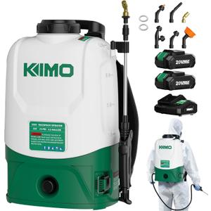 KIMO 4.3 Gallon Backpack Sprayer Battery Powered, 2PCS 20V 2.0Ah Battery & Fast Charger, 6 Nozzles, 31" Telescopic Wand, No Pump Needed, 0-73 PSI Battery Backpack Sprayer for Weed, Lawn, Yard,Cleaning