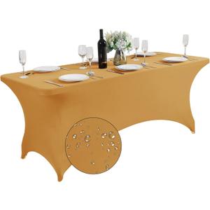 SuperO Waterproof Spandex Table Cover for 6FT Table Universal Fitted Stretch Tablecloth for Party, Banquet, Wedding and Events-Gold (72" x 30" (Rectangular))