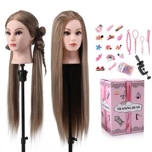 Mannequin Head with Hair, 26" Hair Mannequin Manikin Head Hair Practice Cosmetology Hair Doll Head Styling Hairdressing Training Braiding Cutting Setting with Clamp Holder and Tools