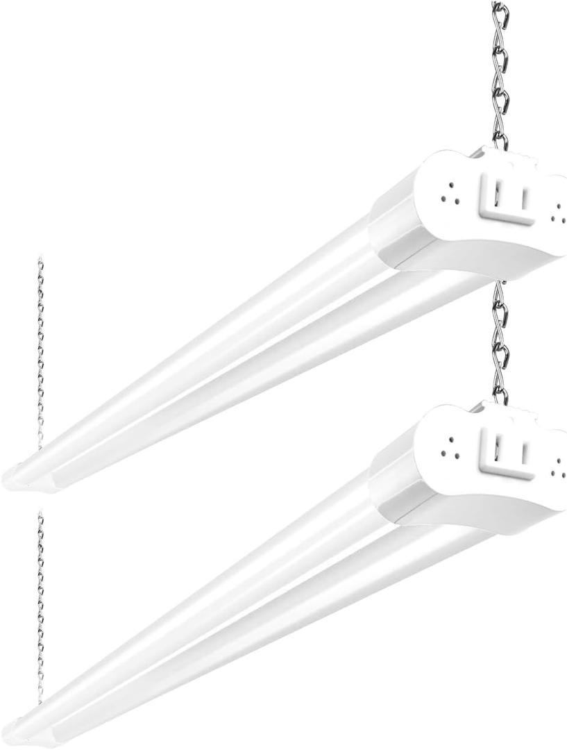 hykolity 2 Pack 4FT Linkable LED Shop Light for Garage, 6500lm, 4FT 60W Utility Light Fixture, 5000K Daylight LED Workbench Light with Plug, Hanging or Surface Mount, White - ETL