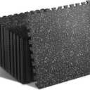 SUPERJARE 0.4'' Thick 24 Pcs 96 Sq Ft Rubber Top Exercise Equipment Mats, High Density EVA Foam Mats with Rubber Top, Interlocking Gym Flooring for Home Gym, Protective Workout Mat, Black/Grey