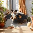 Veehoo Cooling Elevated Dog Bed, Raised Pet Cot with Guardrail & Slope Headrest, Durable & Breathable Teslin Mesh, Non-Slip Feet, Washable Dog Sofa Bed for Indoor & Outdoor, Large 47" x 32", Black