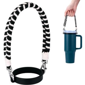 Water Bottle Handle, Hand-Woven Lanyards Silicone Water Bottle Sling, Carrier, Holder with Strap Compatible 8-40oz Stanley Cup Hydroflask Bottle Accessories-Black