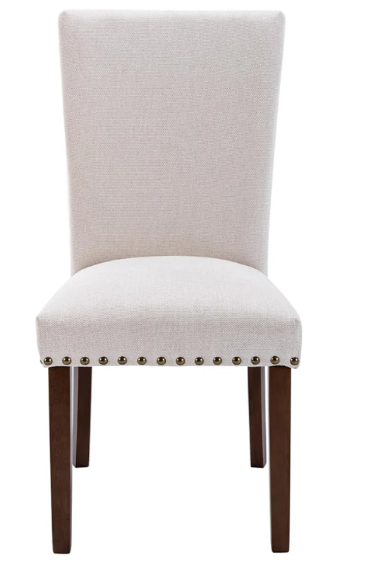 COLAMY 2 Nailhead Dining Room Chairs, White/Beige. Set of 2 Chairs