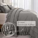 Masaca Grey Oversized King Comforter 120x120,Farmhouse Shabby Boho Chic Gray Ruffled California King Comforter Oversized,Vintage French Country Bedding Comforter with Ruffles for All Season
