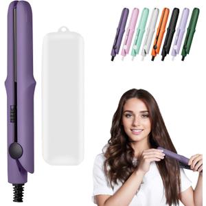 Long-Lasting Portable 2-in-1 Curling Wand and Straightener for Women and Girls, Dual Purpose Styling Tool for All Hair Types and Lengths - Short Hair Friendly (Dark Purple)