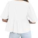 Tankaneo Womens Tie Front Tops Summer Peplum Babydoll Puff Short Sleeve Blouse Cute Cotton Shirts (White, XXL)