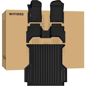 Full Set mat for 2024 2025 2026 Ford Ranger (5ft Short Bed mat) SuperCrew Cab All Weather Truck Protector TPE Front and Rear RowFloor Liners with Bed Trunk Liners Accessories - Black