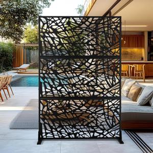 Outdoor Privacy Screen,72" H47" W Metal Privacy Screen, Freestanding Privacy Fence Panels for Patio (Black Web Pattern)