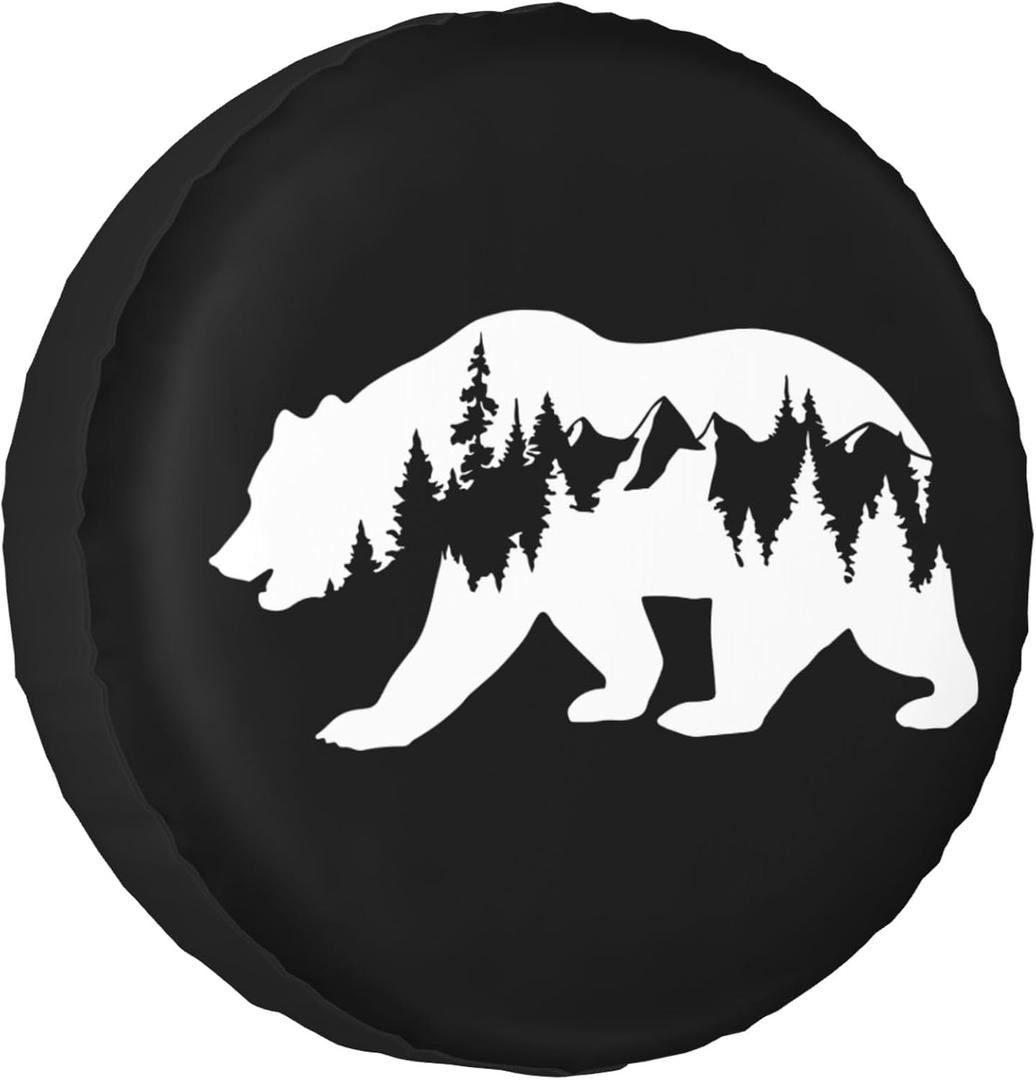 Spare Tire Cover for RV Camper Trailer Bear Forest Silhouette, Weatherproof Universal Spare Tire Cover for RV Travel Trailer Camper Truck 14inch