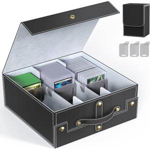 Budding Joy Card Storage Box for Trading Cards 1800+ with Small Case, MTG Commander Deck Box with Portable Handle, Magnetic Deck Case Fit for Top Loader TCG, PTCG, Magic, Sports Cards, Black Grey (3 Rows)