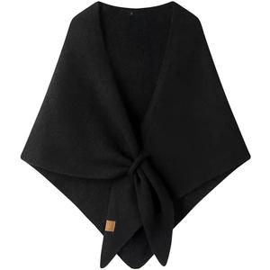 Winter Warm Shawl Wraps for Women Knitted Striped Knotted Cardigan Cape Soft Triangle Scarf Wrap Travel Elegant Tops Poncho (Black)