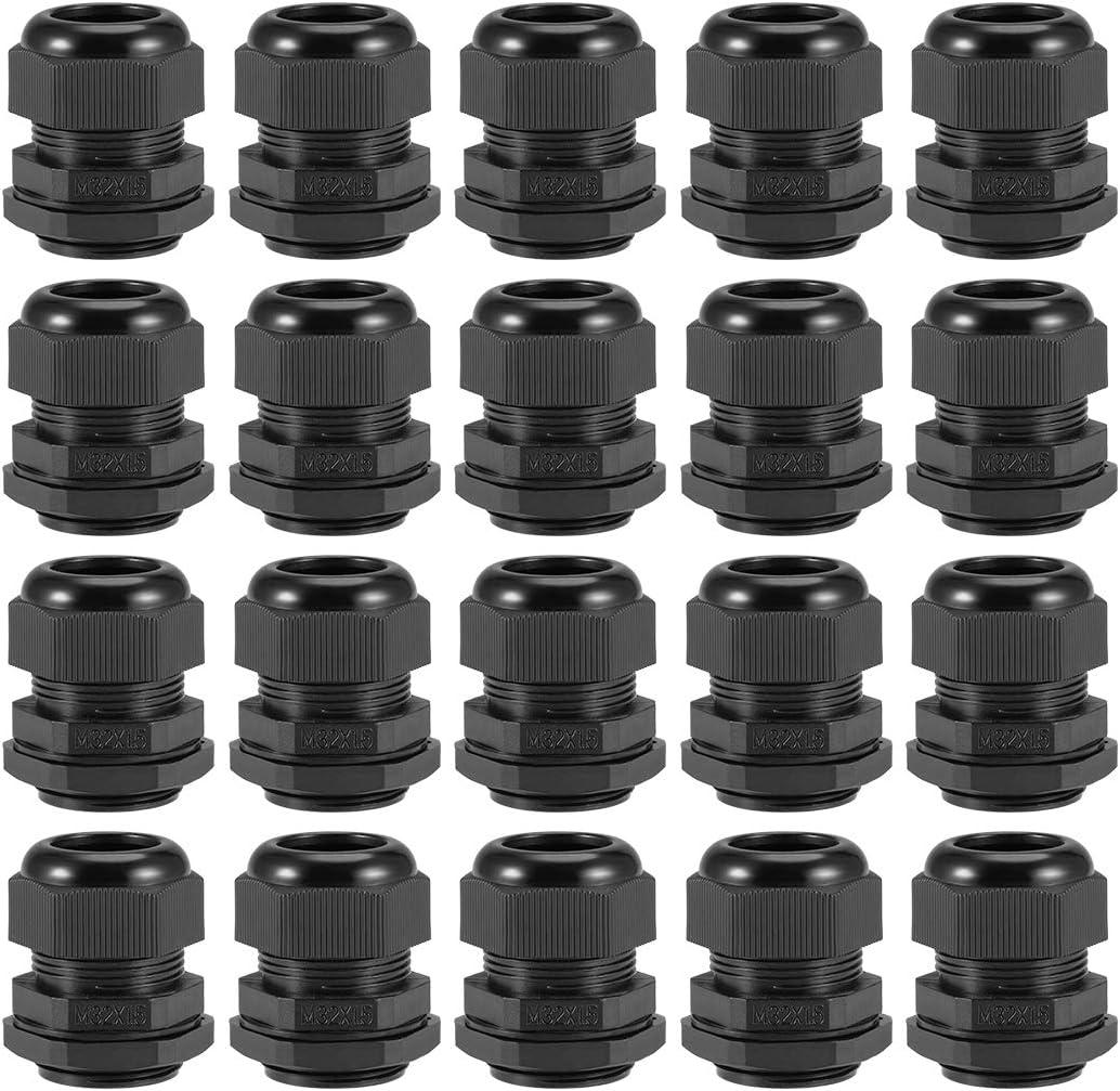 uxcell M32x1.5 Cable Gland 16mm-21mm Wire Hole Waterproof Nylon Joint Adjustable Locknut with Washer Black 20pcs