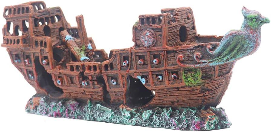 Little Aquarium Shipwreck Sunken Pirate Ship War Boat Fish Tank Decorations for Betta (Medium)