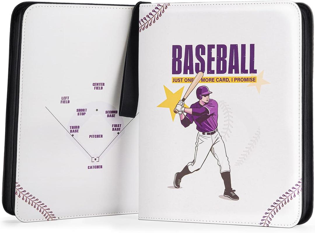 Baseball Card Binder with Sleeves, 720 Pockets Sport Card Binder Compatible with Topps, Upper Deck, Panini 2.5" x 3.5" Trading Card, Metal O-Ring, Zipper, Transparent Sleeves, PU Cover