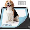 LOOBANI Dog Pee Pad Holder - Puppy Pad Tray for 27" x 27" Square Training Pads - Silicone Potty Tray with 4 Clamps & High Edge Puppy Pad Holder Tray, Non-Slip,Portable, Leak-Proof Mat Holder, Black