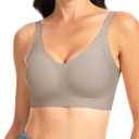THE GYM PEOPLE Womens Wireless Seamless Bras Full Coverage Comfortable Bralette Invisible Everyday Tshirt Bra Padded (Large, Coffee)