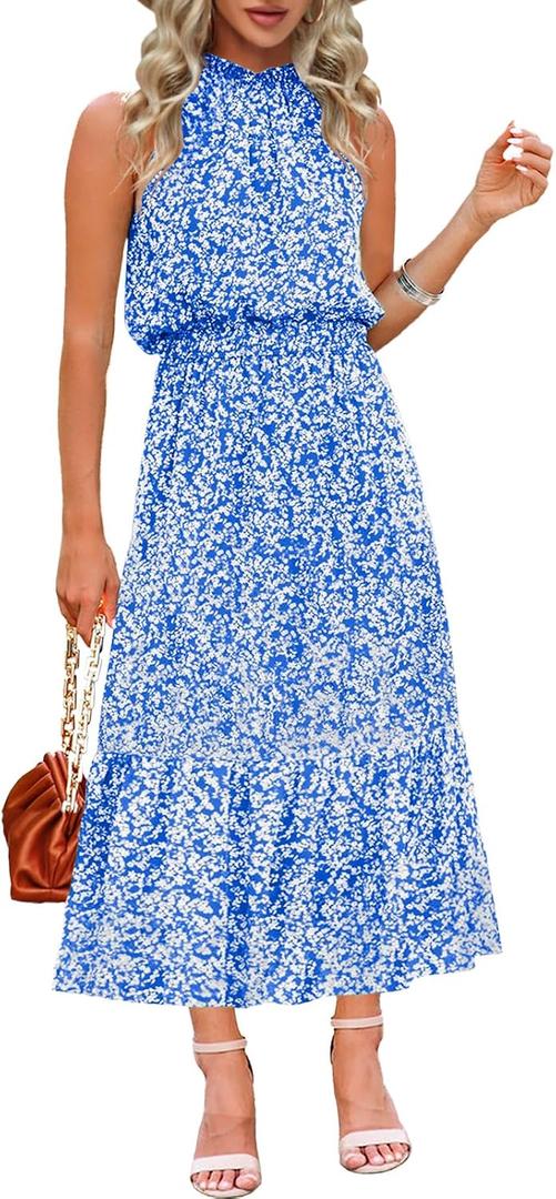Chang Yun Maxi Summer Dresses for Women Halter Sleeveless Floral Boho Sun Vacation Outfits Long Wedding Guest Dress L