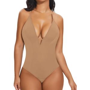SHAPERIN Bodysuit for Women Shapewear Tummy Control Deep V Neck Plunge Sleeveless Backless Thong Body Suit Tank Top Size XL
