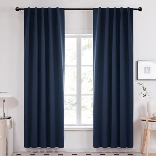 Deconovo Blackout Curtains, Thermal Insulated, W42 x L84 2 Panels, Back Tab, Machine Washable, Room-Darkening Drapes for Bedroom/Living Room Navy Blue