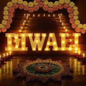 Ganeen 2 Pcs Wooden Diwali Light up Letters 6.3 Inch LED Long Marquee Light up Letters Diwali Decor Mandir Decoration for Indian Hindu Pooja Room Puja Party Festival Gifts
