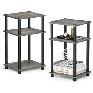 Furinno JUST Side Table Set of 2, 3-Tier End Tables, Open Shelves Night Stand, Nightstand, Toolless Assembly, for Living Room, Bedroom, French Oak
