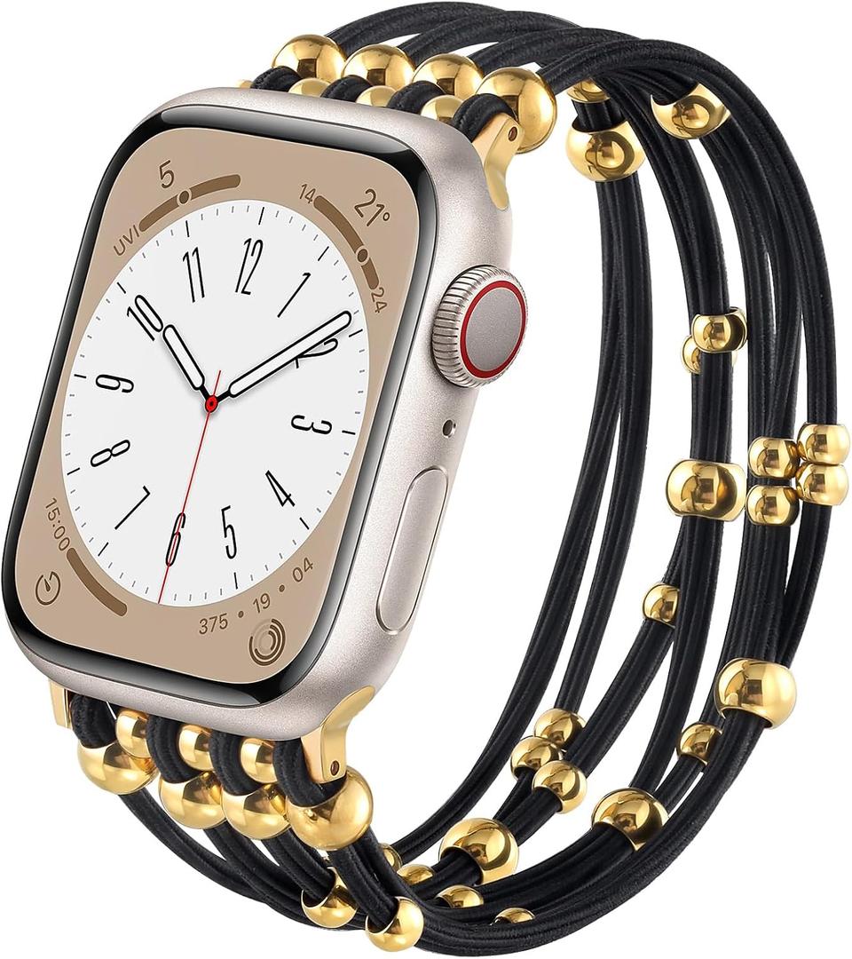 VISOOM Beaded Boho Bracelet Compatible for Apple Watch bands 38/40/41/42mm Women - Stretchy iWatch Band Women for Apple Watch Series 11/10/SE/9/8/7/6/5/4/3/2/1, DIY Beaded Apple Watch Band(5.5-5.9")