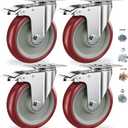 5 Inch Heavy Duty Casters with Brake - Set of 4, 1400lbs Capacity, Double Ball Bearing Non-Marking Caster Wheels, Plate Mount for Furniture, Cart, Workbench, Tool Cabinet, Garage Storage (4 Pack)