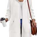 Zeagoo Women's Zip Up Hoodies Long Sleeve Long Tunic Sweatshirts Oversized Fleece Casual 2025 Fall Jacket Coat with Pocket (Medium, White)