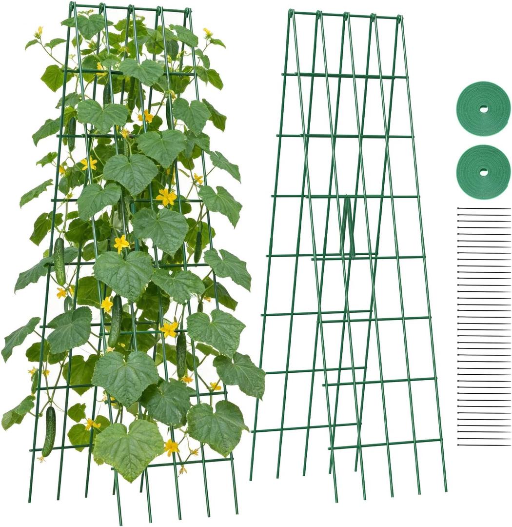 Suteck A-Frame Cucumber Trellis 59.4" 2 Pack - Metal Garden Trellis for Cucumbers, Peas, Beans & Climbing Plants, Foldable Outdoor & Indoor Vegetable Support for Raised Beds, Patios & Backyard