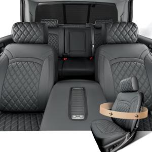 Full Coverage Full Set Seat Covers for Chevy Silverado GMC Sierra 2014-2018 1500 Crew Cab 2015-2018 2500HD 3500HD,for Chevrolet Truck Car Interior Accessories Black