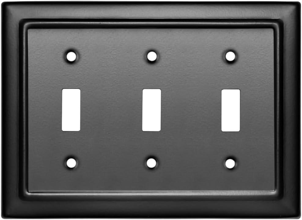 Monarch Abode Toggle Light Switch Cover Plate  3-Gang Matte Black Outlet Covers, Architectural Decorative Outlet Cover Wall Plates, Light Switch Plate Covers for Electrical Outlets, Pack of 1