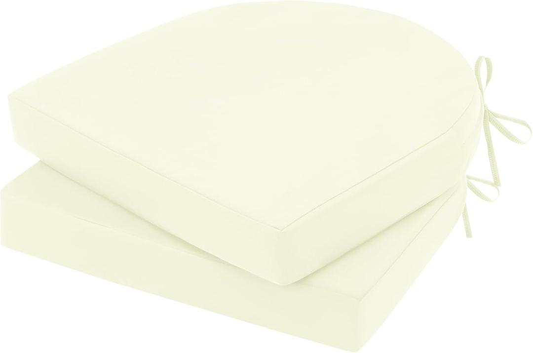 Topotdor Outdoor Chair Cushions Set of 2, 19"x19"x3" Waterproof Patio Chair Cushions for Outdoor Furniture, Round Corner Outdoor Seat Cushions Color Fastness Chair Pads with Ties, Cream