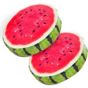 HYSEAS Round Throw Pillows 14 Inch Watermelon, 3D Print Decorative Plush Funny Fruit Stuffed Cushions Toy Seat Pad for Couch, Chair, Floor, Sofa, 2 Pack