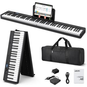 LEKATO Portable 88 Keys Electric Piano Keyboard, Foldable Digital Piano with Full Size Semi-Weighted Velocity Keys, Wood Grain, Learning Mode, LCD Screen, Bluetooth USB Midi, for Beginners Home Travel