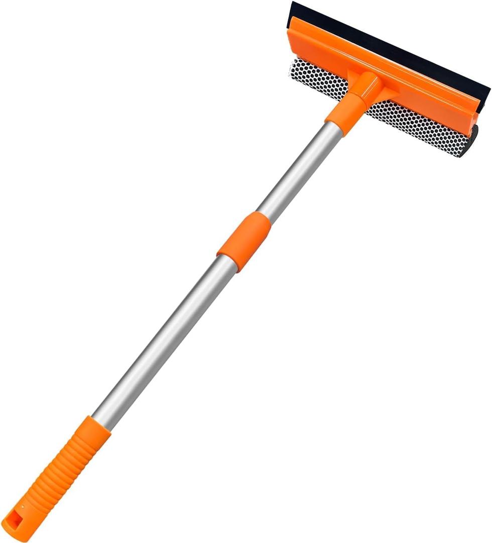 Squeegee for Window | 2-in-1 Window Cleaner Sponge and Soft Rubber Strip with Telescopic Extension Pole 18-29 | Window Washer for Shower, Car Windshield, Mirror, Glass Cleaning