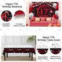 17th Birthday Decorations for Boys Girls Red and Black, Happy 17th Birthday Backdrop Banner, 17 Birthday Party Decoration Tablecloth Balloons Triangle Flag, 17 Year Old Boy Bday Party Supplies