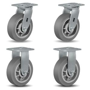 6x2 Heavy Duty Caster Wheels -Industrial Caster Wheels, Rubber Wheels（Flat Tread）- Set of 4 with up to 2800 LB Capacity - Use for Dollies, Workbench (2 Swivel &2 Rigid)