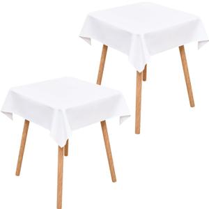 Wolkemer 2 Pack 36x36 Inch Small Square Tablecloth, Washable and Reusable Polyester Fabric Table Cloth, Solid White Table Cover for Nightstand, End Tables, Side Tables, Coffee Tabletop Decoration