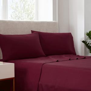 Serta Simply Clean Super Soft Hypoallergenic Stain Resistant Deep Pocket 3 Pieces Solid Bed Sheet Set, Twin XL, Burgundy